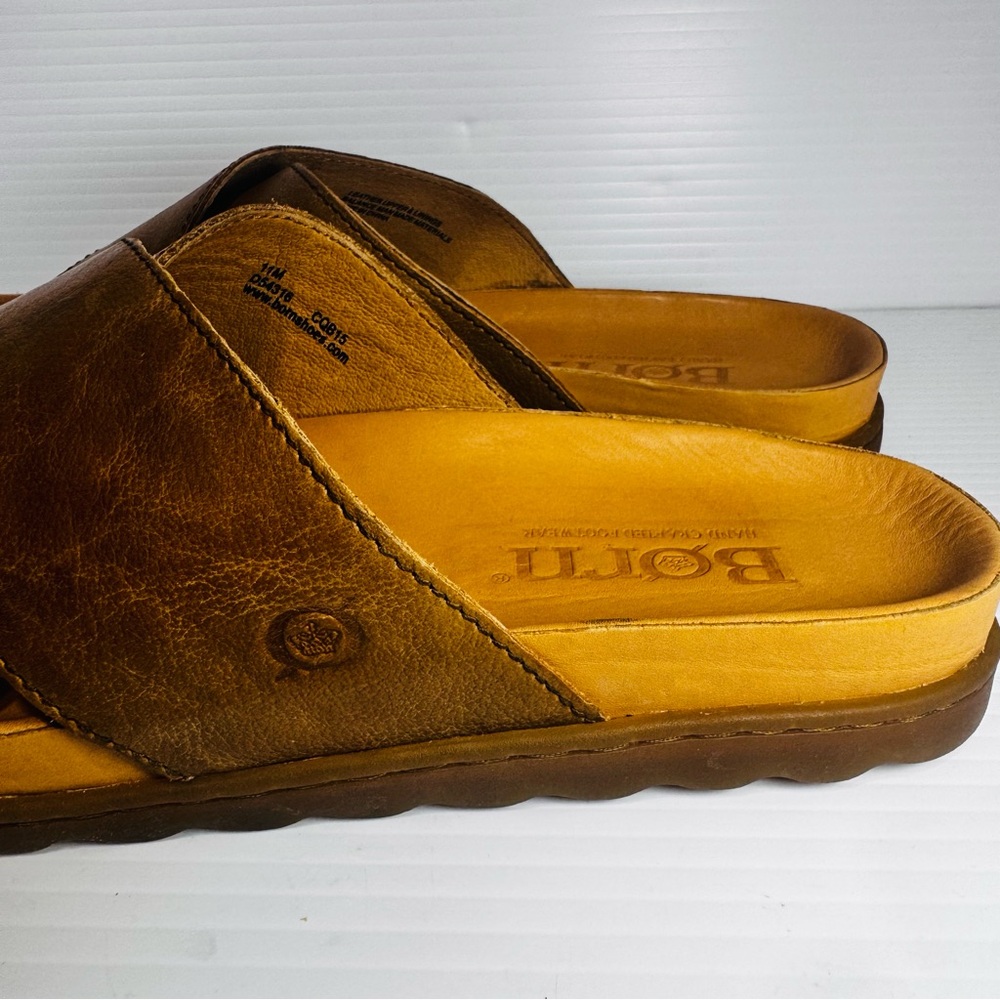 Born Brown Leather Cross-Band Slide Sandals - Picture 4 of 15